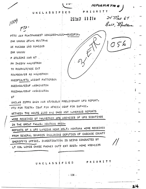 First page of MalmstromAirForceBaseIncident - Malmstrom Air Force Base Incident – March 16, 1967 reports