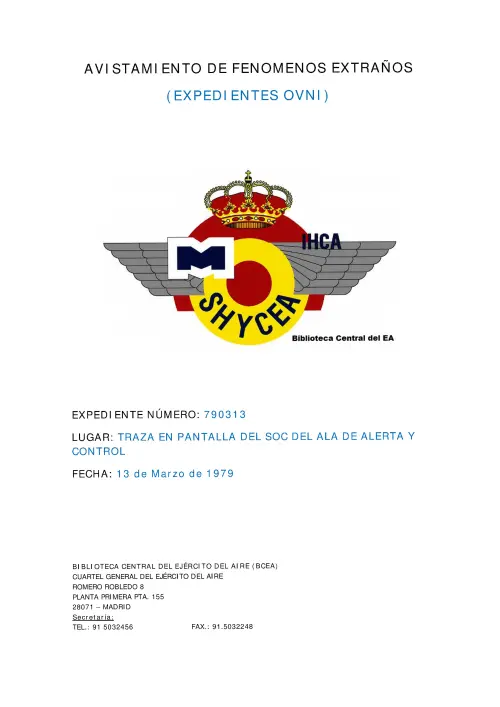 First page of SpanishUFOFiles - 1979-03-13_avistamiento_de_traza_en_las_pantallas_del_ala_de_alerta_y_control