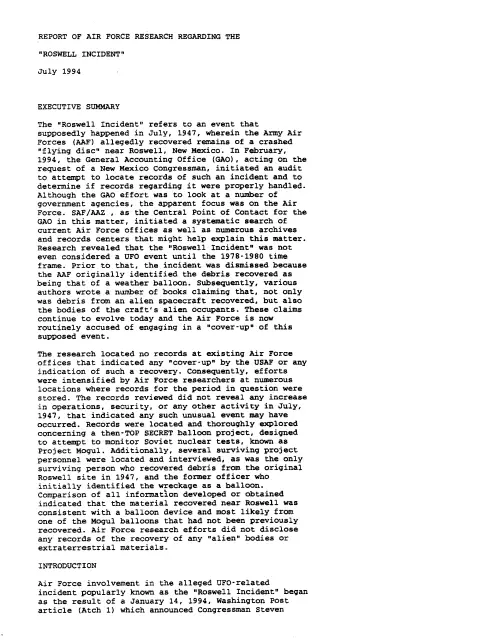 First page of NSAUFO - Report AF Roswell