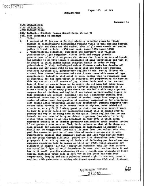 First page of CIAsX-Files-2015UFORelease - COMLIST: MOSCOW CONSOLIDATED 25 JAN 91 DOC_0005516663