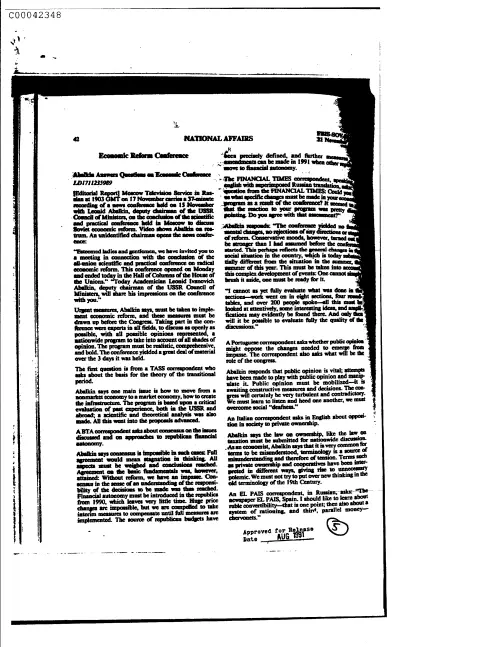 First page of CIAsX-Files-2015UFORelease - ECONOMIC REFORM CONFERENCE DOC_0005516224