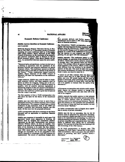 First page of CIAUFO - ECONOMIC REFORM CONFERENCE
