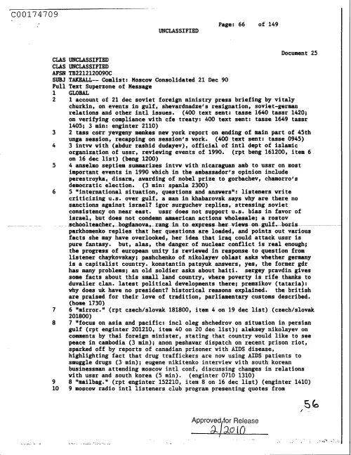 First page of CIAsX-Files-2015UFORelease - COMLIST: MOSCOW CONSOLIDATED 21 DEC 90 DOC_0005516659