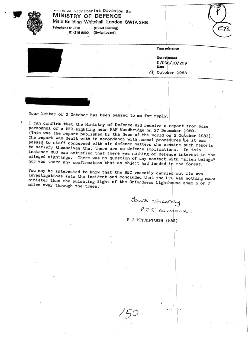 First page of BritishUFOFiles - MOD Rendelsham 5