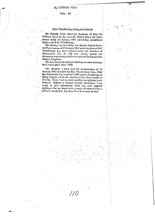 First page of BritishUFOFiles - MOD Rendelsham 4