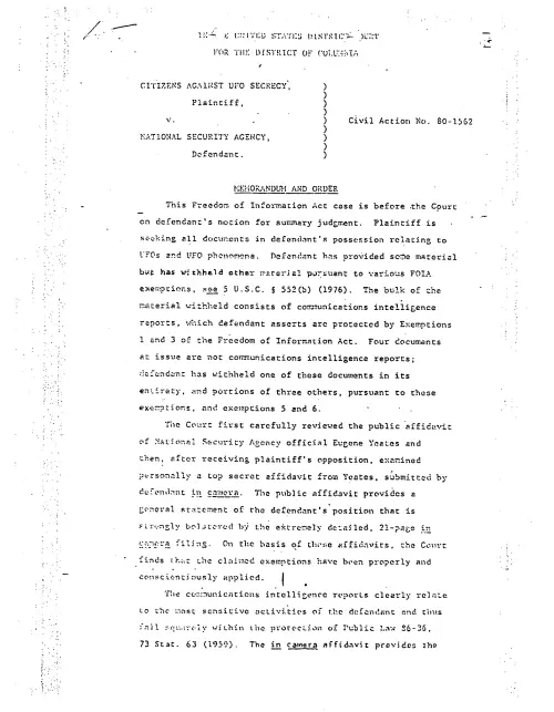 First page of NSAUFO - Memo And Order Citizens Against