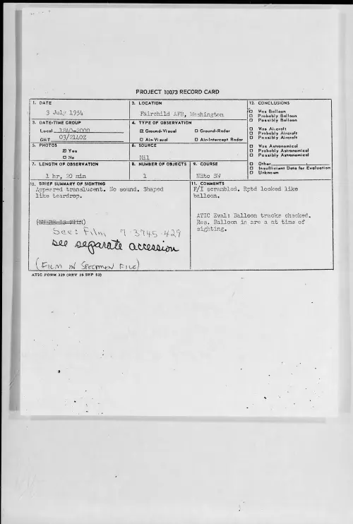 First page of 1954.07 - 8714516 - Fairchild AFB, Washington