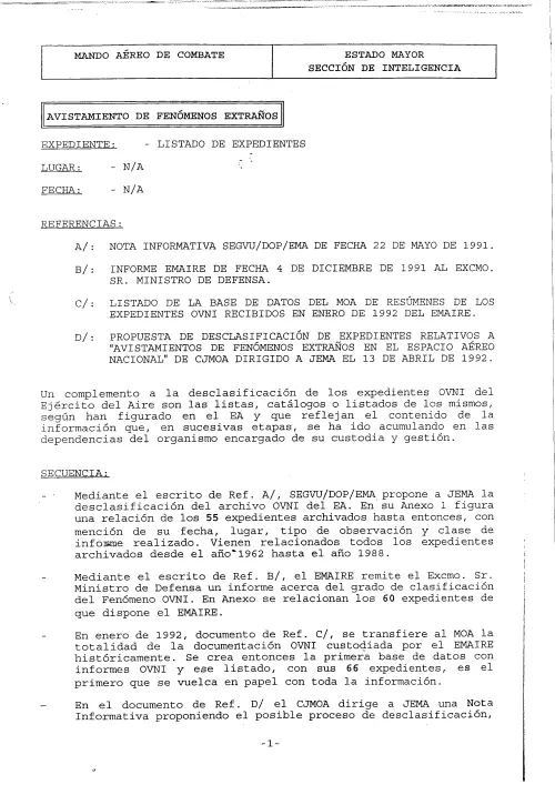 First page of SpanishUFOFiles - listado_de_expedientes