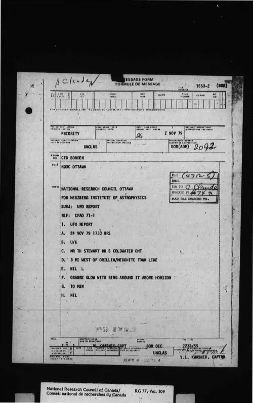 First page of CanadaUFO - Canada - FOIA Part 15 - Pages 4201-4500