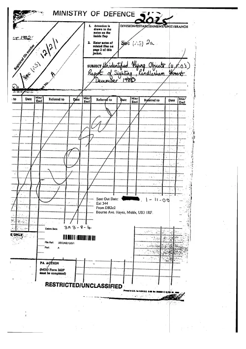 First page of BritishUFOFiles - MOD Rendelsham 1