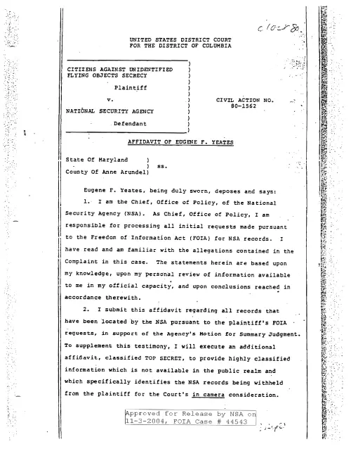 First page of NSAUFO - Affadavit Yeates