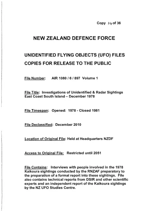 First page of NewZealandUFO - AIR-1080-6-897-Volume-1-1978-1981