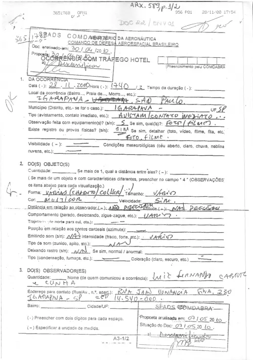 First page of BrazilianUFOFiles - BR_AN_BSB_ARX_589 BR_AN_BSB_ARX_589