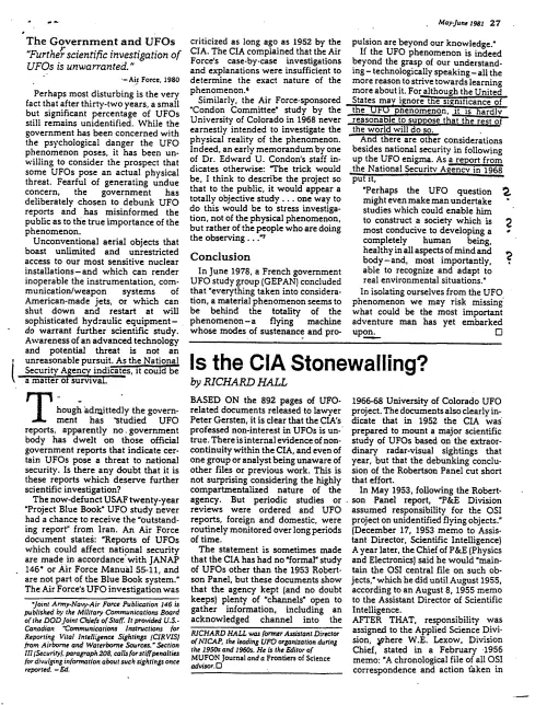 First page of NSAUFO - CIA Stonewalling
