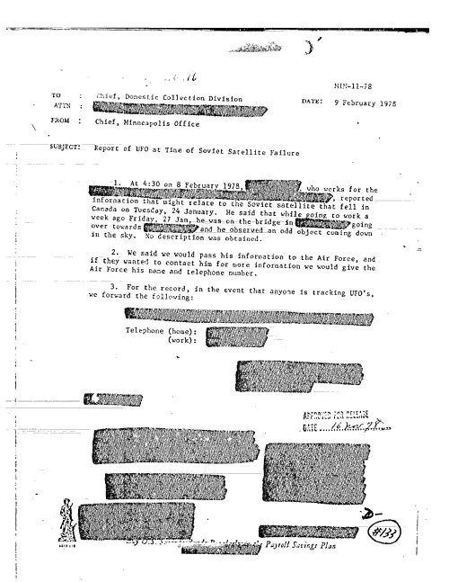 First page of CIAUFO - REPORT OF UFO AT TIME OF SOVIET SATELLITE FAILURE