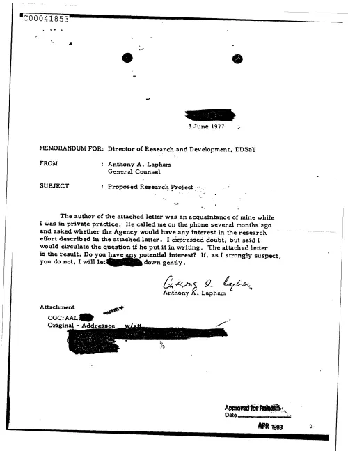First page of CIAsX-Files-2015UFORelease - PROPOSED RESEARCH PROJECT DOC_0005516220