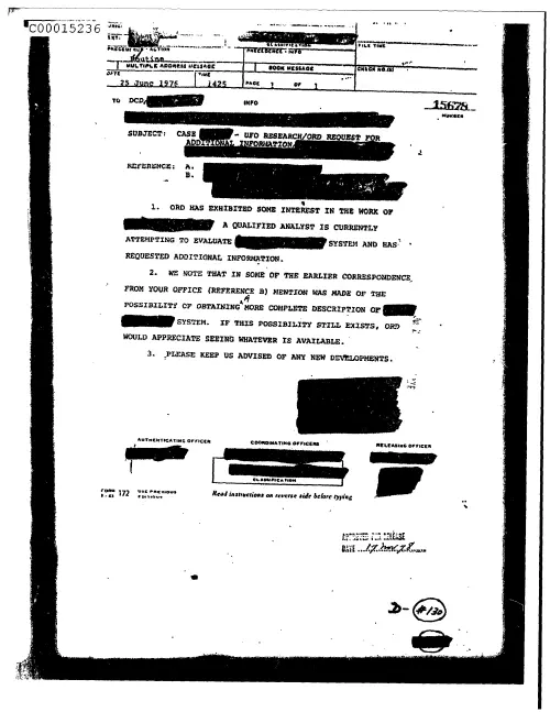 First page of CIAsX-Files-2015UFORelease - CASE (DELETED) - UFO RESEARCH:ORD REQUEST FOR ADDITIONAL INFORMATION (DELETED) DOC_0005515624