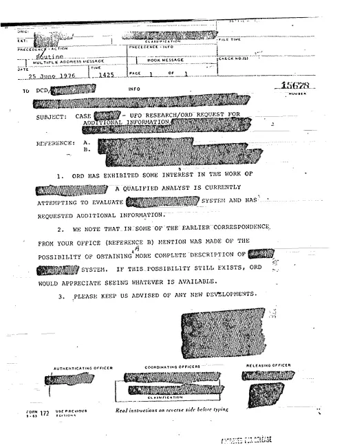 First page of CIAUFO - CASE (DELETED) - UFO RESEARCH:ORD REQUEST FOR ADDITIONAL INFORMATION (DELETED)