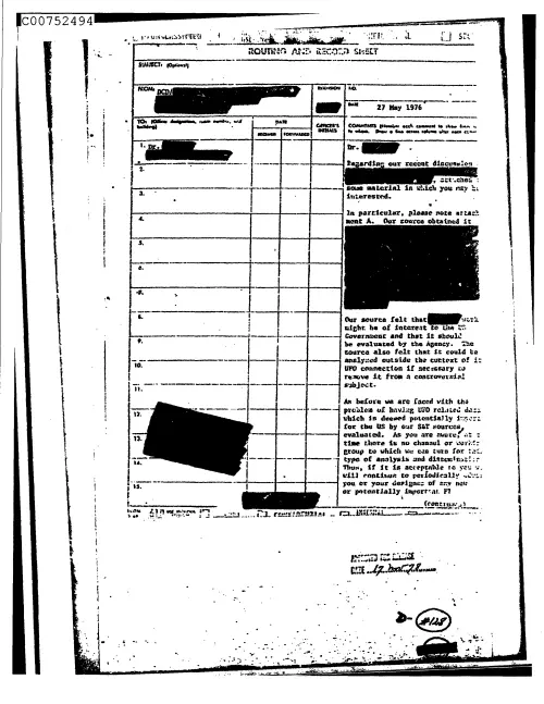 First page of CIAsX-Files-2015UFORelease - ROUTING AND RECORD SHEET RE RECENT DISCUSSION DOC_0005517803