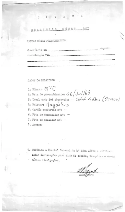 First page of BrazilianUFOFiles - CASO SIOANI 72 Caso SIOANI 072