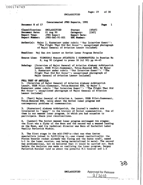 First page of CIAsX-Files-2015UFORelease - MAJ GEN AVN LEONOV ON SOVIET LUNAR PROGRAM DETAILS DOC_0005516669