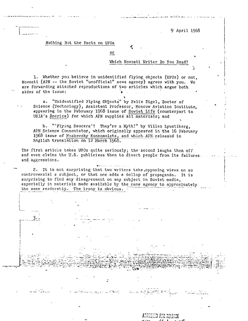 First page of CIAUFO - NOTHING BUT THE FACTS ON UFOS OR WHICH NOVOSTI WRITER DO YOU READ?