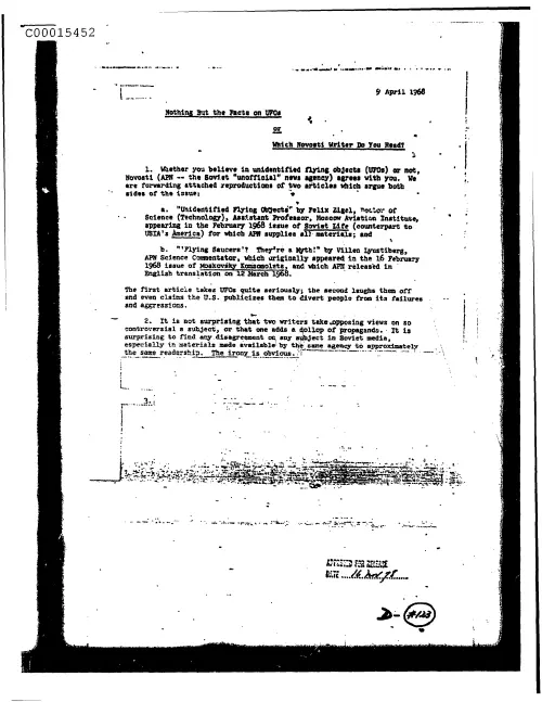 First page of CIAsX-Files-2015UFORelease - NOTHING BUT THE FACTS ON UFOS OR WHICH NOVOSTI WRITER DO YOU READ? (WITH 2 ARTICLES ATTACHED) DOC_