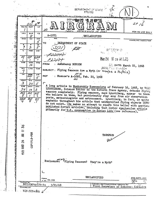 First page of NSAUFO - DOS Airgram Flying Saucers Myth