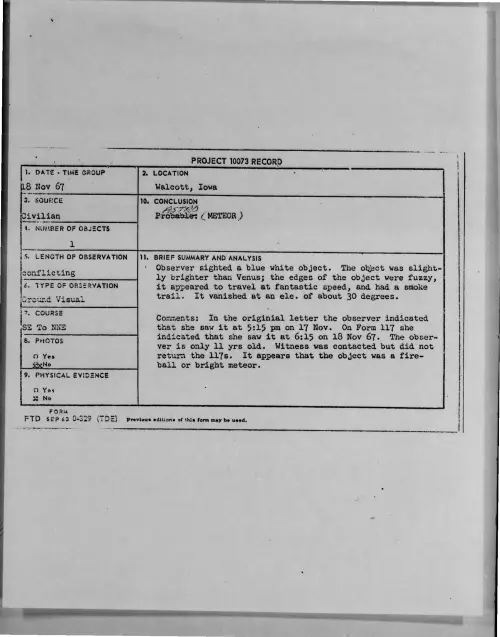 First page of 1967-11-6976754-Walcott-Iowa