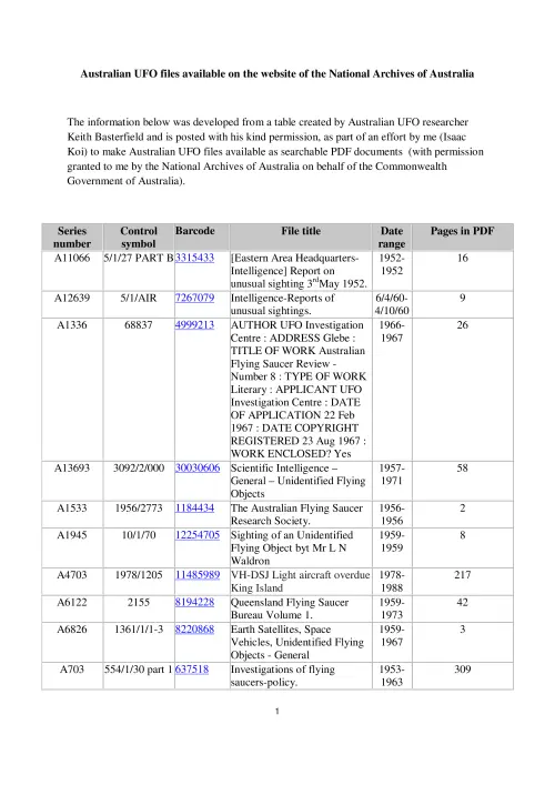 First page of AustralianUFOFiles - 0 - foia australia national archives file numbers notes