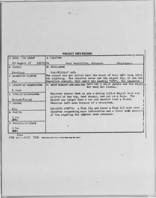 First page of 1967-08-7403607-NearWestcliffe-Colorado