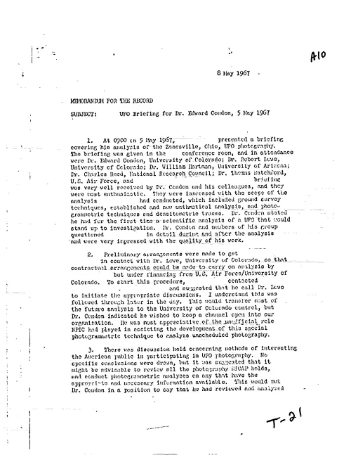 First page of CIAUFO - UFO BRIEFING FOR DR. EDWARD CONDON, 5 MAY 1967