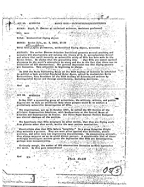 First page of CIAUFO - UNIDENTIFIED FLYING OBJECT 9
