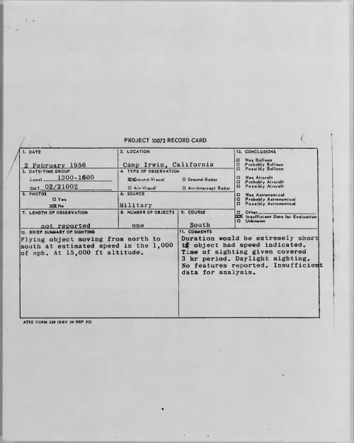 First page of 1956.02 - 7340428 - Camp Irwin, California