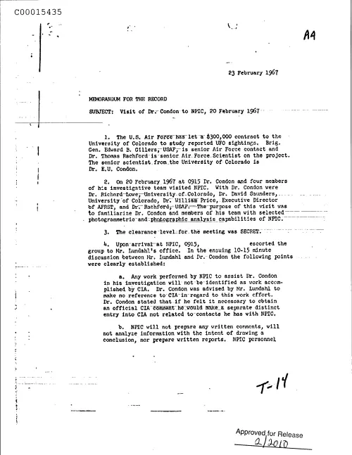 First page of CIAUFO - VisitOfDr.CondonToNpic20February1967Doc_0005516070
