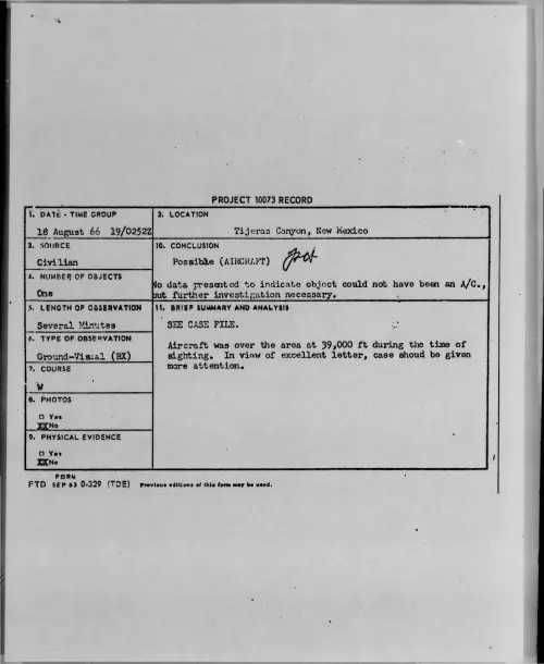 First page of 1966-08-8728989-TijerasCanyon-NewMexico