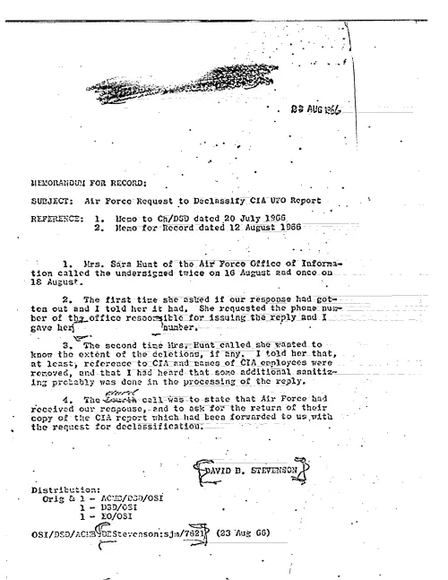 First page of CIAUFO - AIR FORCE REQUEST TO DECLASSIFY CIA UFO REPORT