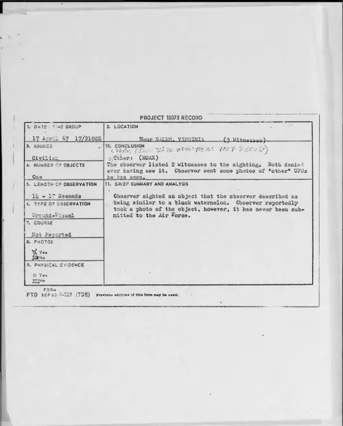 First page of 1967-04-7454932-NearSALEM-VIRGINIA