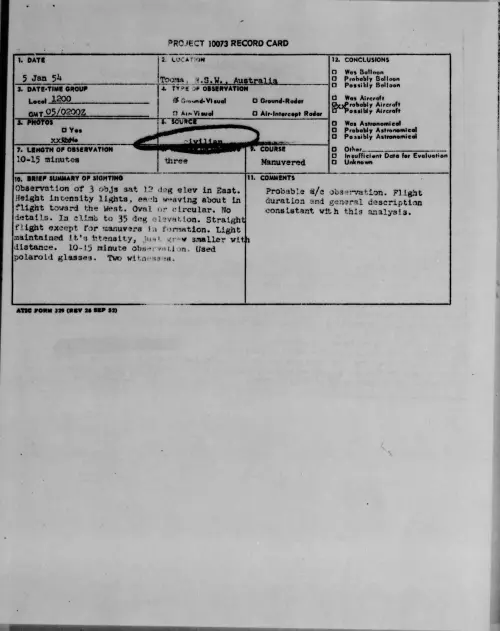 First page of 1954.01 - 6779471 - Tooma, N.S.W., Australia