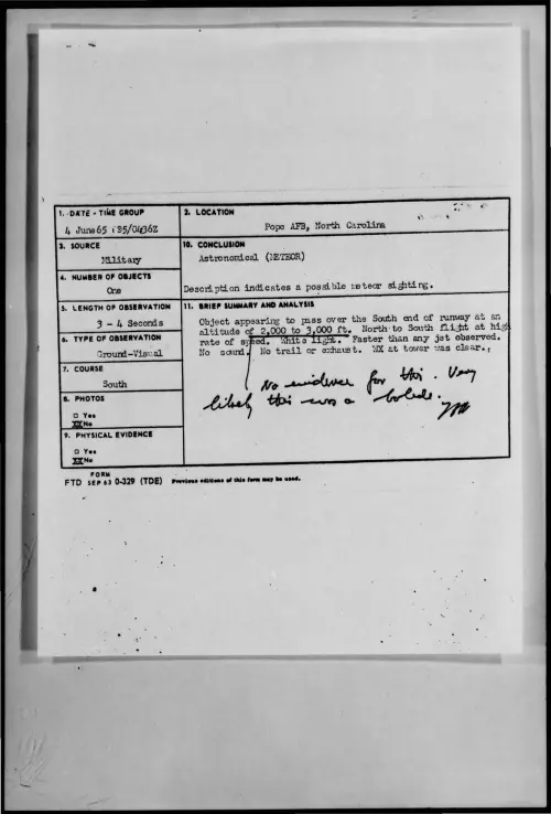 First page of 1965-06-9074563-PopeAFB-NorthCarolina