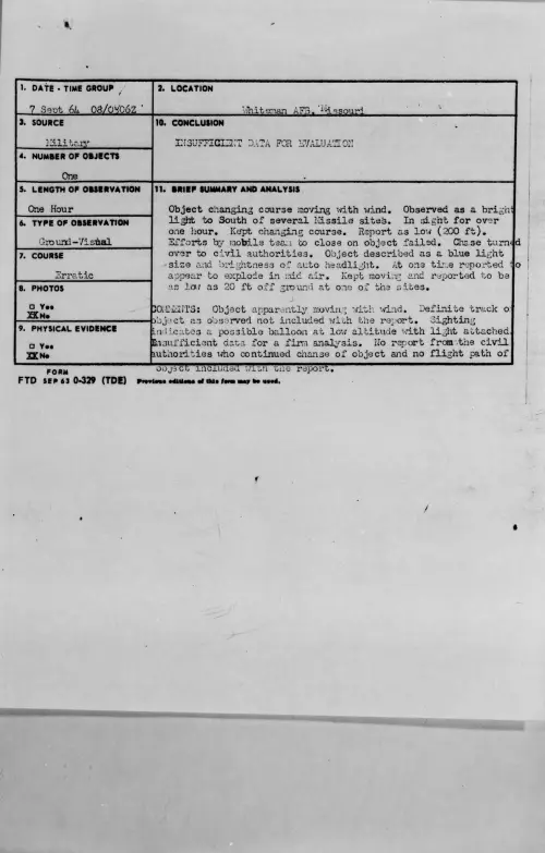 First page of 1964-09-9421337-WhitemanAFB-Missouri