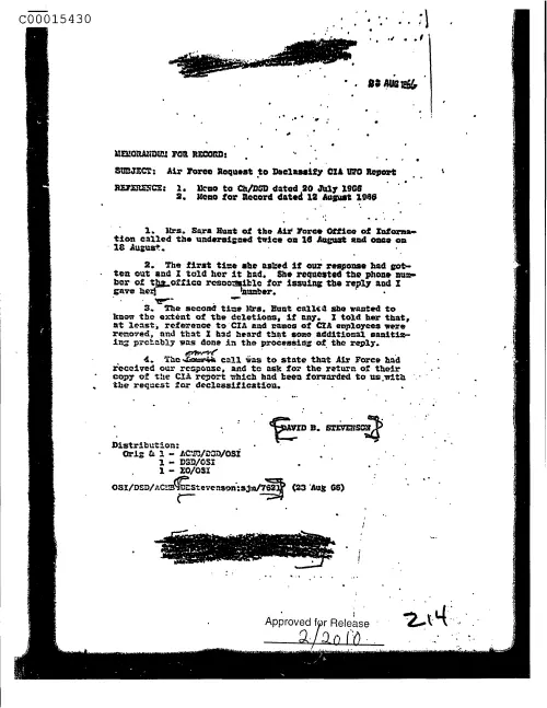 First page of CIAsX-Files-2015UFORelease - AIR FORCE REQUEST TO DECLASSIFY CIA UFO REPORT DOC_0005516064