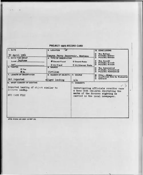 First page of 1964-04-8699462-CanyonFerryReservoir-Montana