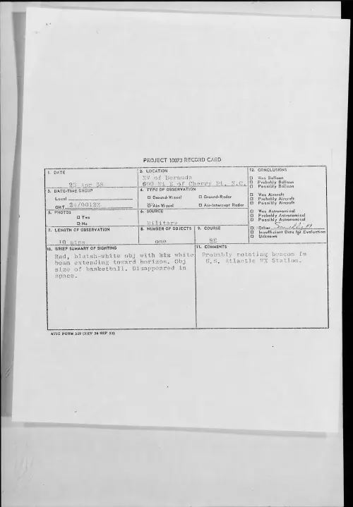 First page of 1958.04 - 6968721 - NW of Bermuda 600 Mi E Of Cherry Pt., N.C