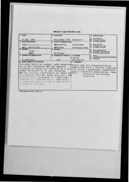 First page of 1963-05-9317246-WhitemanAFB-Missouri