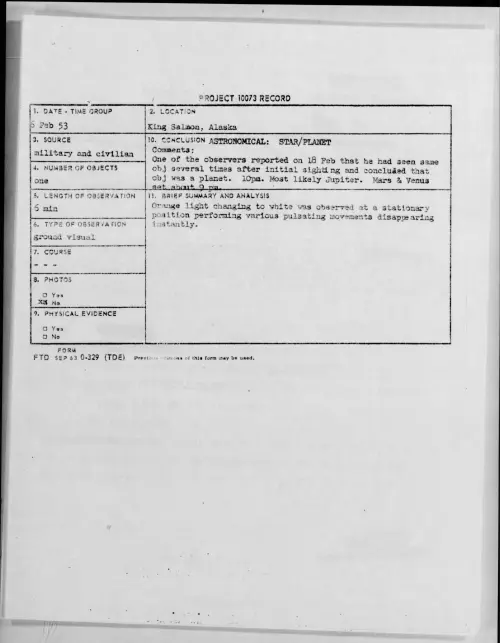 First page of 1953.02 - 9551130 - King Salmon, Alaska