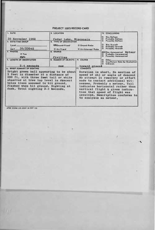 First page of 1962-11-9316344-CedarLake-Wisconsin