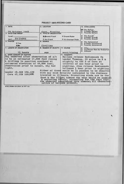 First page of 1962-10-9316158-Cora-Wyoming