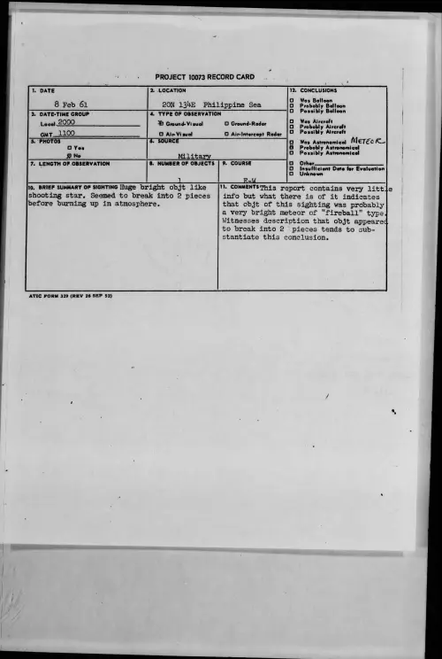 First page of 1961.02 - 8633015 - 20N 134E Philippine Sea