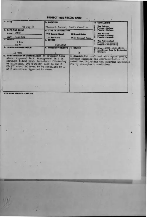 First page of 1961-08-8300520-PleasantGarden-NorthCarolina